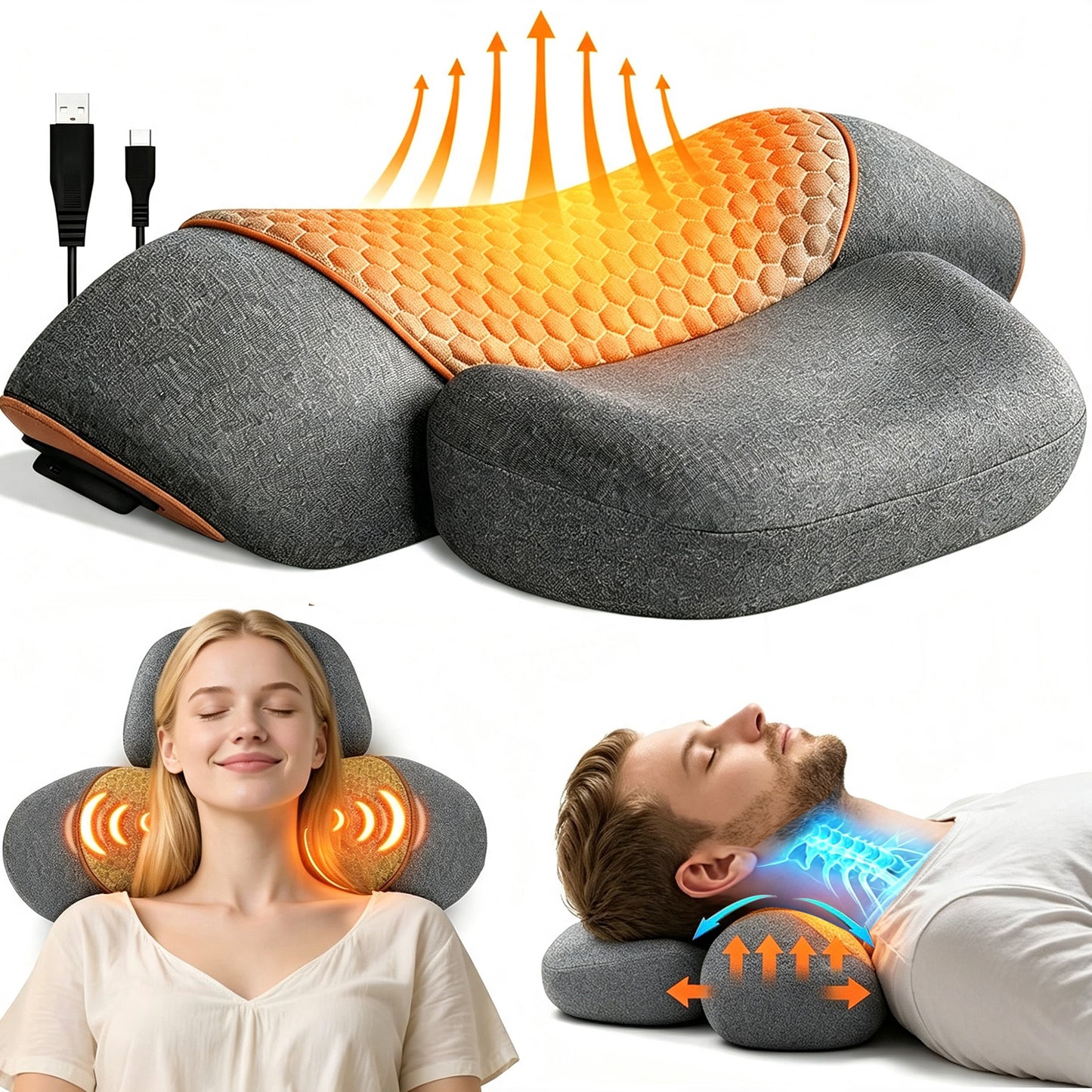 Morfone Neck Massager with Heat and Vibration, Ergonomic Neck Support Massager Pillow for Neck Relaxation, Deep Tissue Massager for Bed, Chair, Office, Home Use