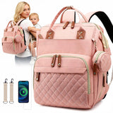 Morfone Baby Diaper Bag Backpack, Multifunction Waterproof Baby Bag with USB Charging Port, Stroller Straps & Pacifier Case Unisex, Pink
