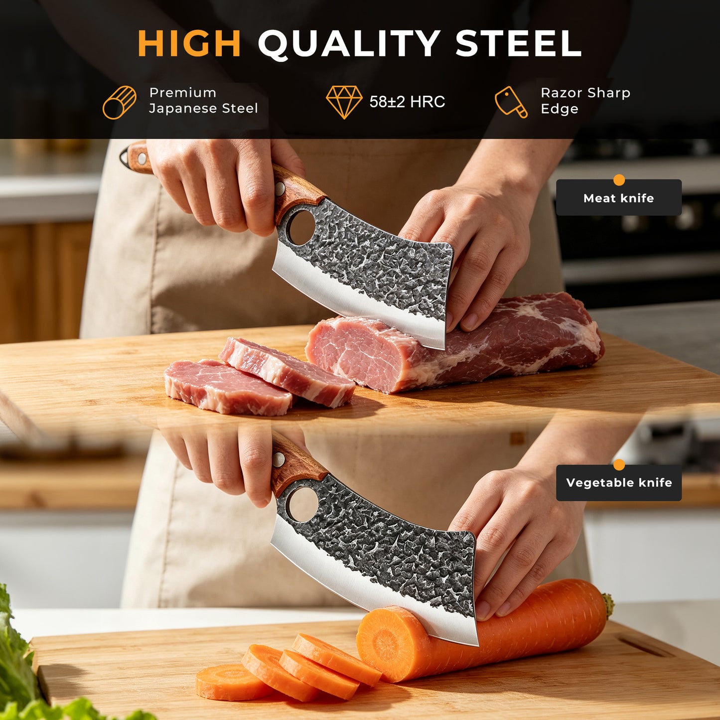 ACMETOP Kitchen Knife, Hand Forged Chef Knife, Meat Cleaver Knife with Sheath, Full Tang Butcher Knife for Camping, BBQ, Christmas Gift for Men and Women