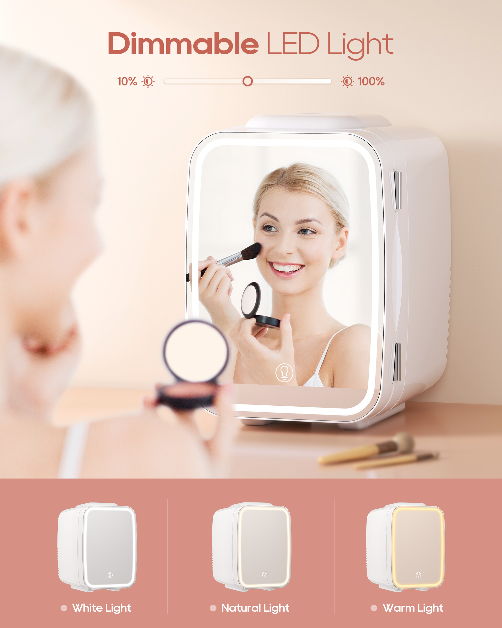 Skincare Fridge with Dimmable LED Mirror | 4L Cooler for Cosmetics & Beauty