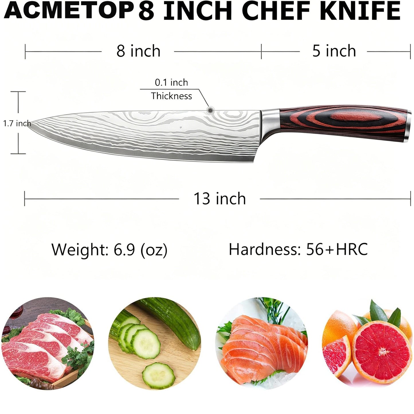 ACMETOP 8 Inch Chef Knife, High Carbon Stainless Steel Kitchen Knife, Non-slip Ultra Sharp Cooking Knives with Ergonomic Handle