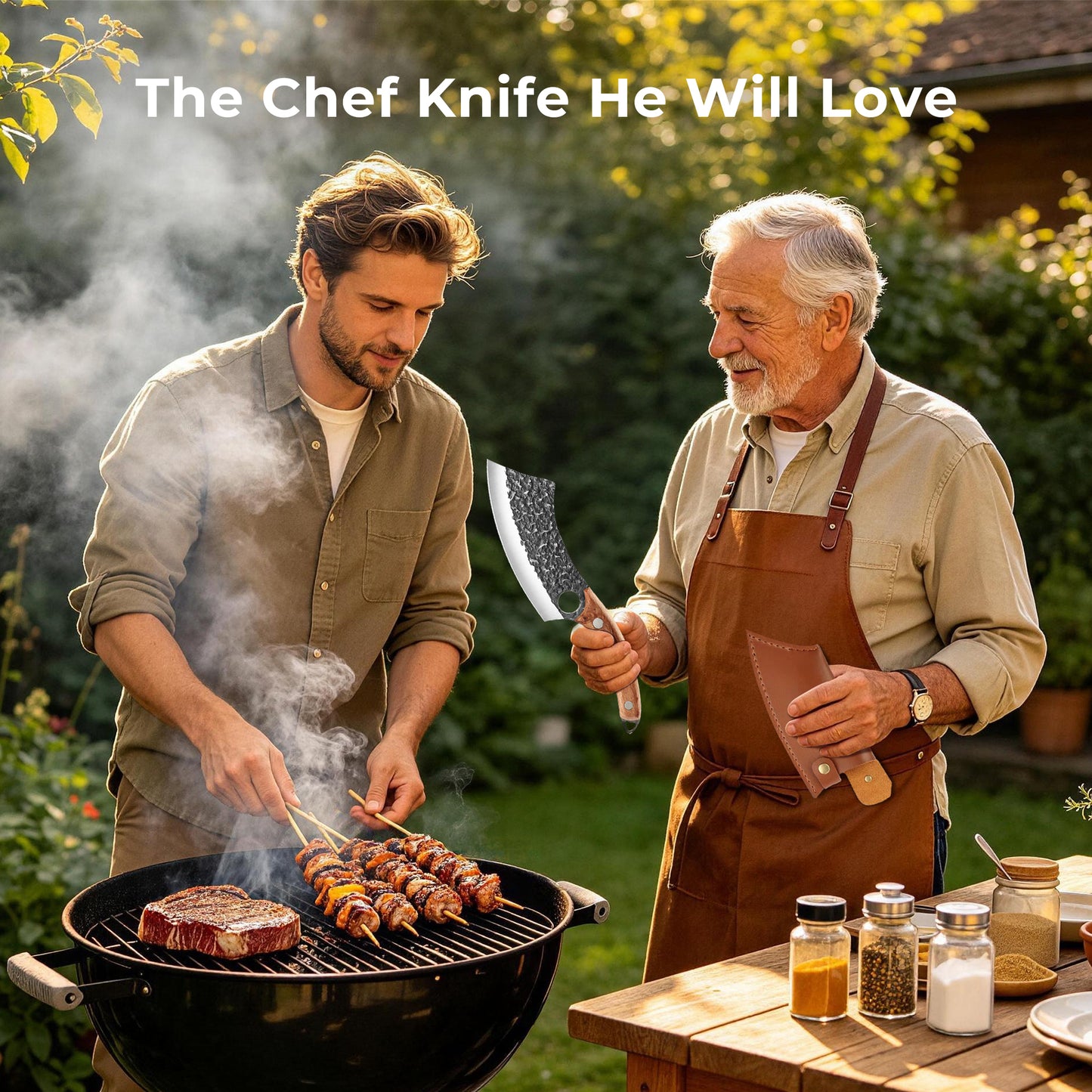 ACMETOP Kitchen Knife, Hand Forged Chef Knife, Meat Cleaver Knife with Sheath, Full Tang Butcher Knife for Camping, BBQ, Christmas Gift for Men and Women