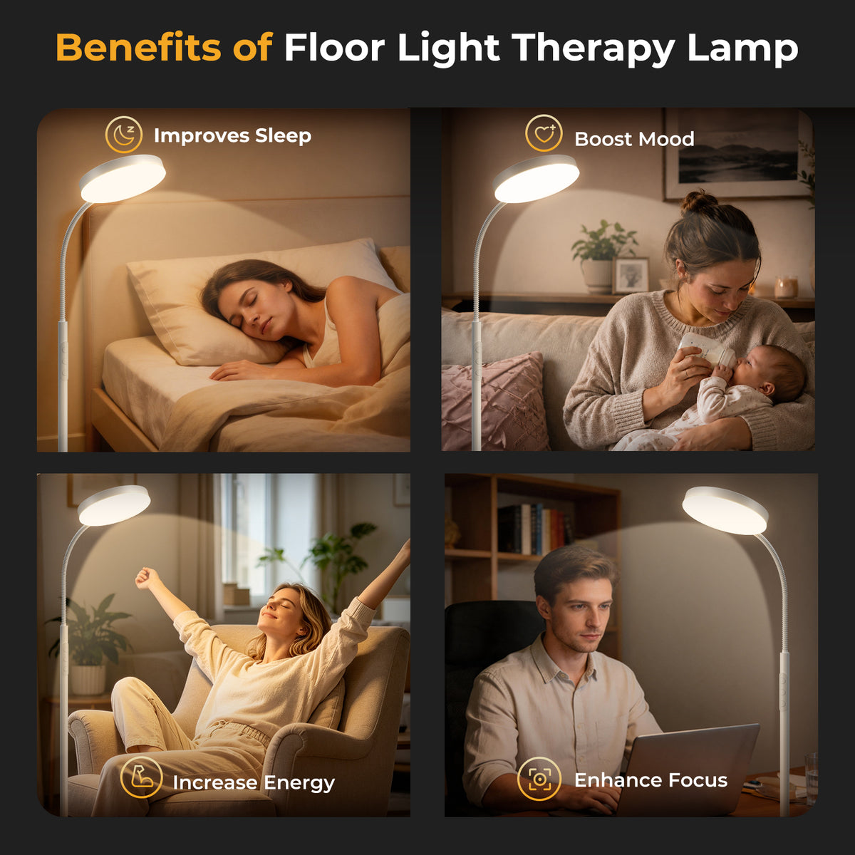 Morfone Happy Light Therapy Lamp,11000 Lux Sunlight Lamp with Remote Control, UV-Free LED