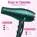 Morfone Hair Dryer, Professional Negative Ionic Thermo-Control Blow Dryer with Hair Diffuser & Nozzle, Green