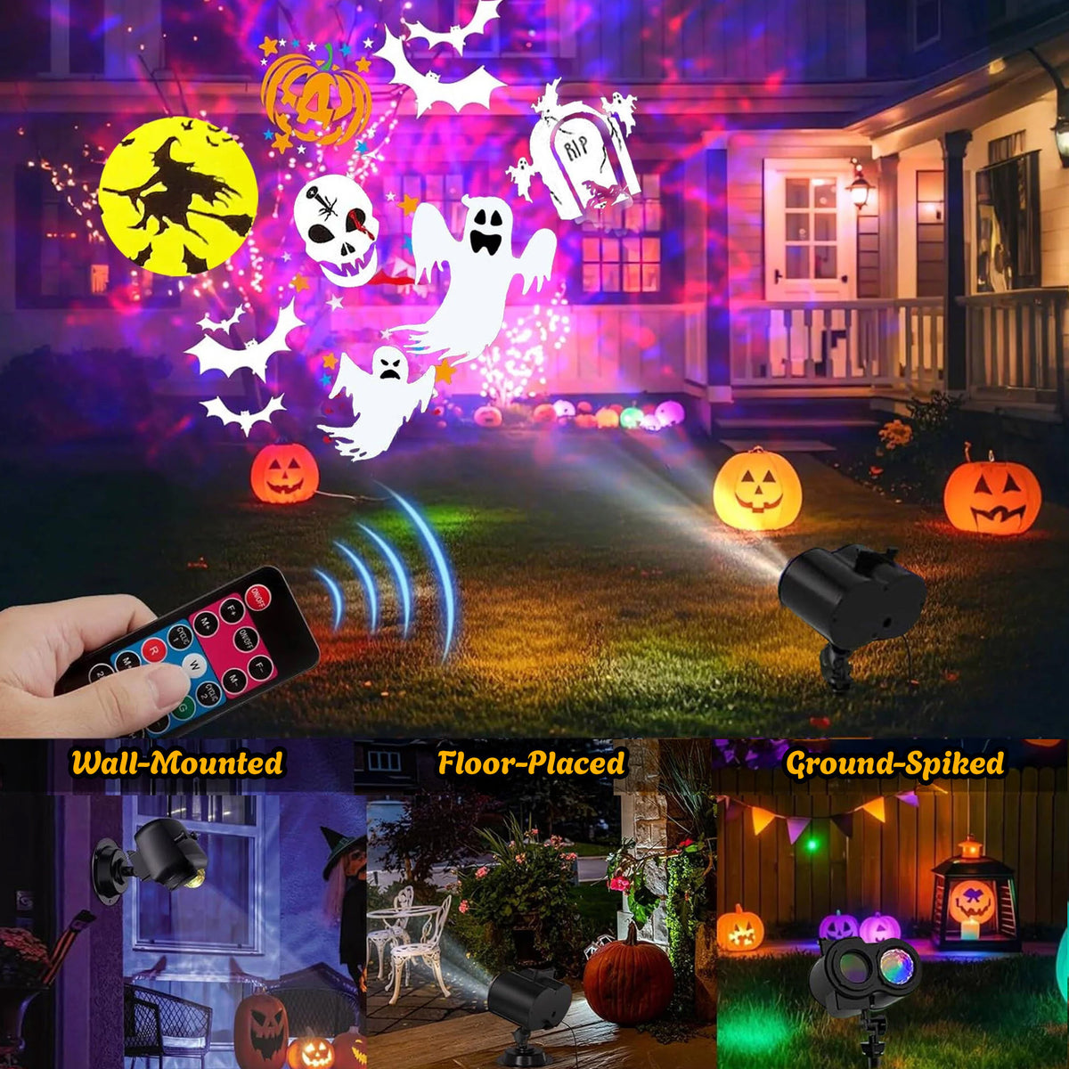 Morfone Halloween Projector Lights Outdoor, 2-in-1 HD Holiday Projector with Remote Control, Waterproof Halloween Decorations for Yard Party