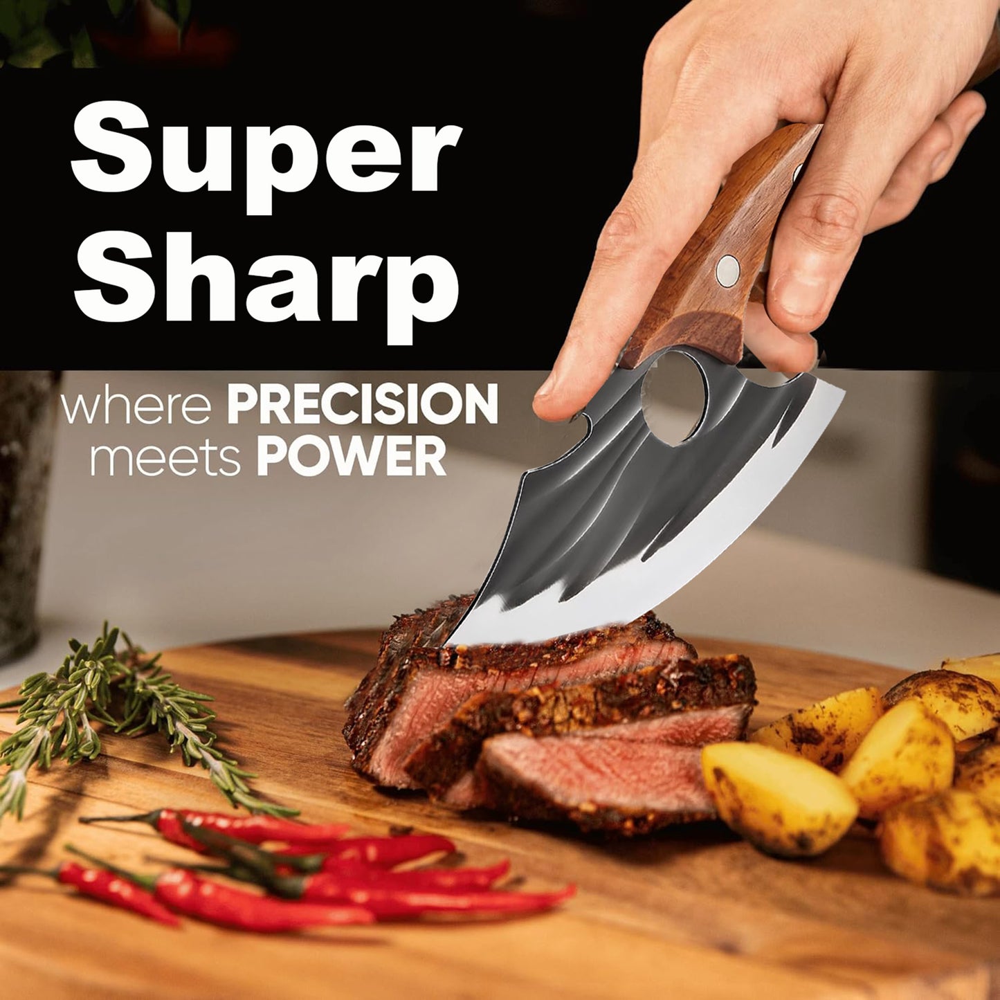 ACMETOP Chef Kitchen Knife, Viking Boning Knife for Meat Cutting, Hand Forged High Carbon Steel Cooking Cutting Knife for Home Camping BBQ