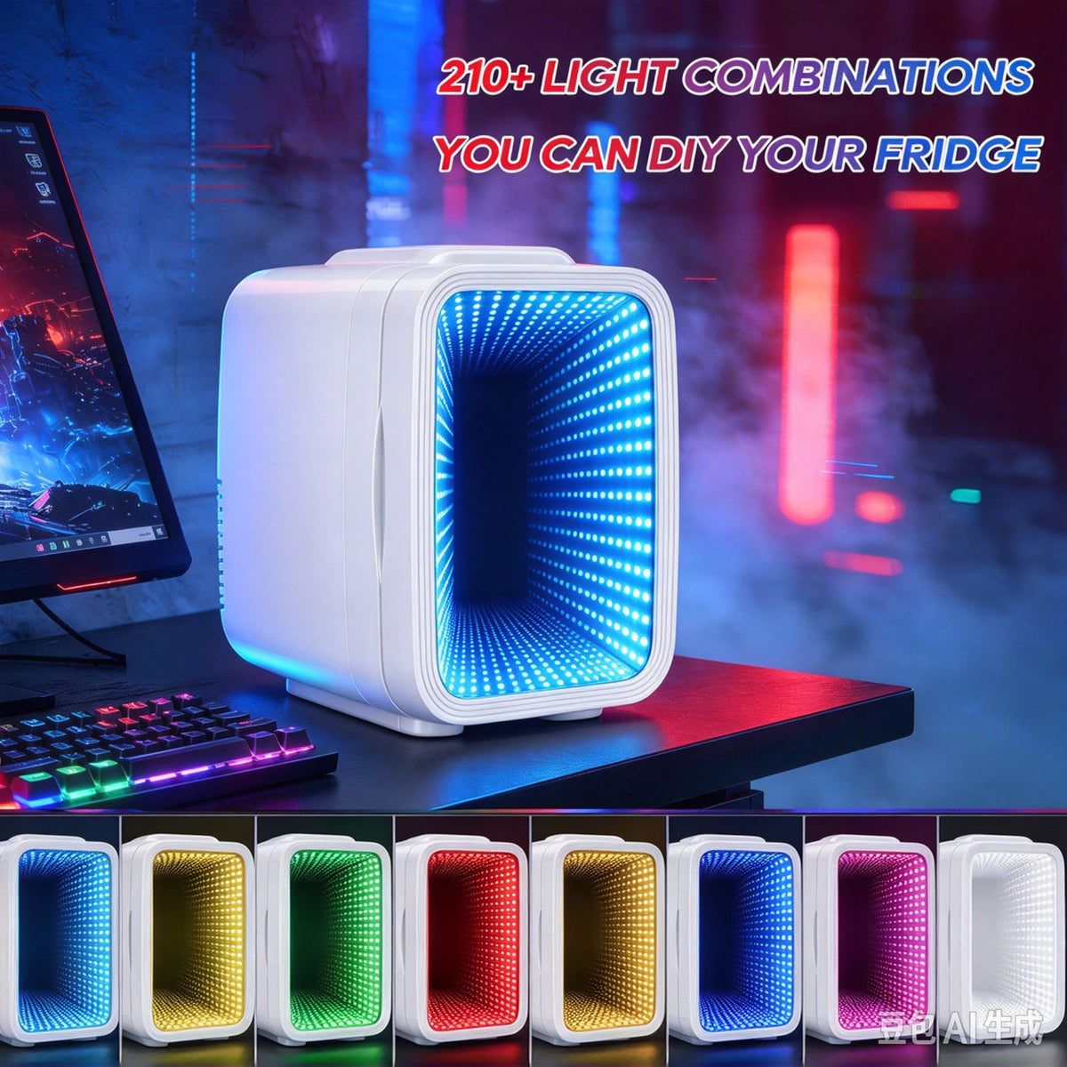 BEICHEN Mini Fridge, 4L/6 Can Small Beverage Refrigerator with LED Gaming Light, AC/DC Portable Cooler & Warmer for Bedroom, Office, Dorm, Car