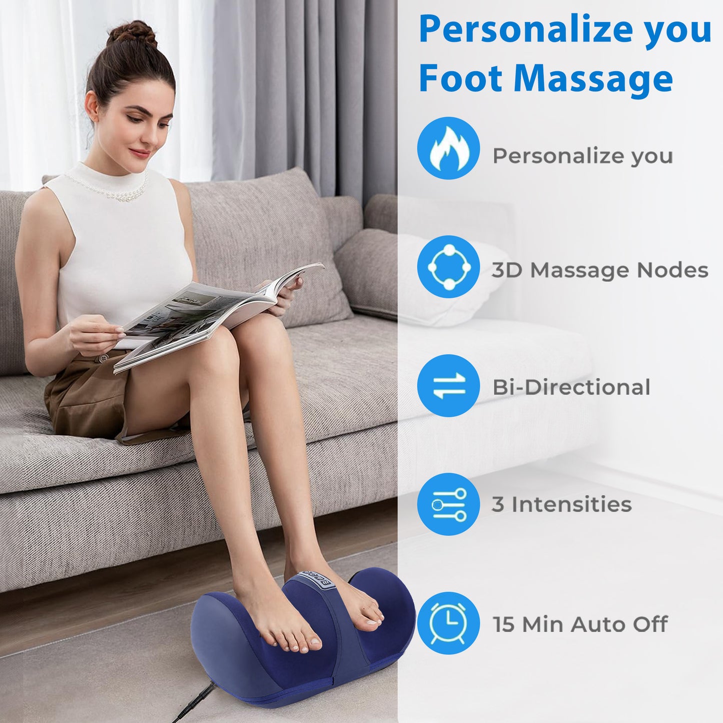 Morfone Shiatsu Foot Massager with Heat, Foot and Calf Massager with Massage Roller, Relaxing Gifts for Women Men Mom Dad Birthday Gift,Blue