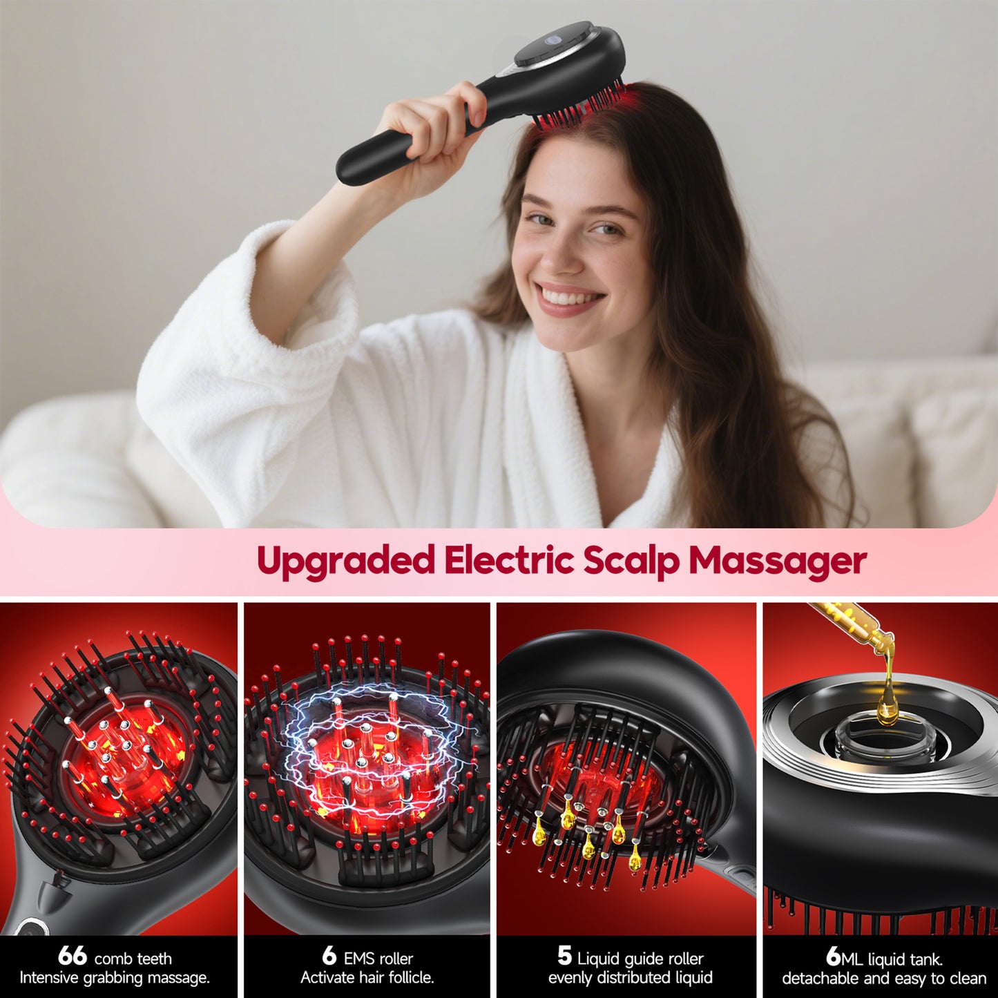Morfone 3-in-1 Electric Scalp Massager Brushes, Hair Oil Applicator with Nano Mist Sprayer, 4 Massage Modes, Cordless Portable Hair Massager Comb for Men Women