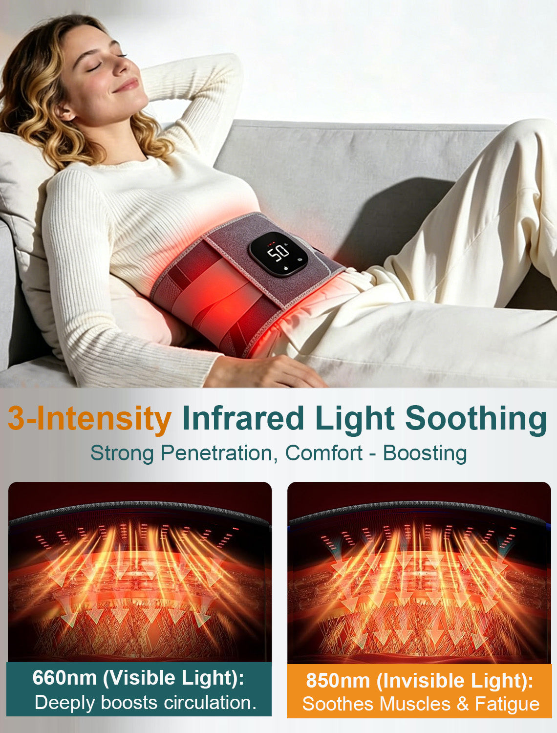 Morfone Cordless Heating Pad Belt for Lower Back Support, Red Light Belt for Body, 660nm & 850nm Infrared Light Lumbar Back Wrap, Gift for Women Men Mom Dad