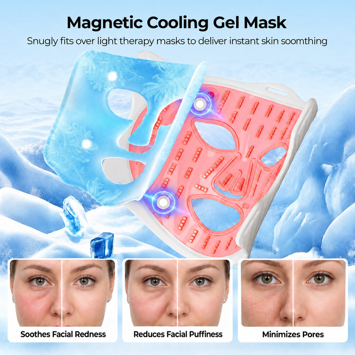 Morfone Red Light Therapy for Face with Cooling Gel Pack, 4 Modes LED Face Mask, 850nm NIR & 660nm Red Light Mask Home Travel Gift