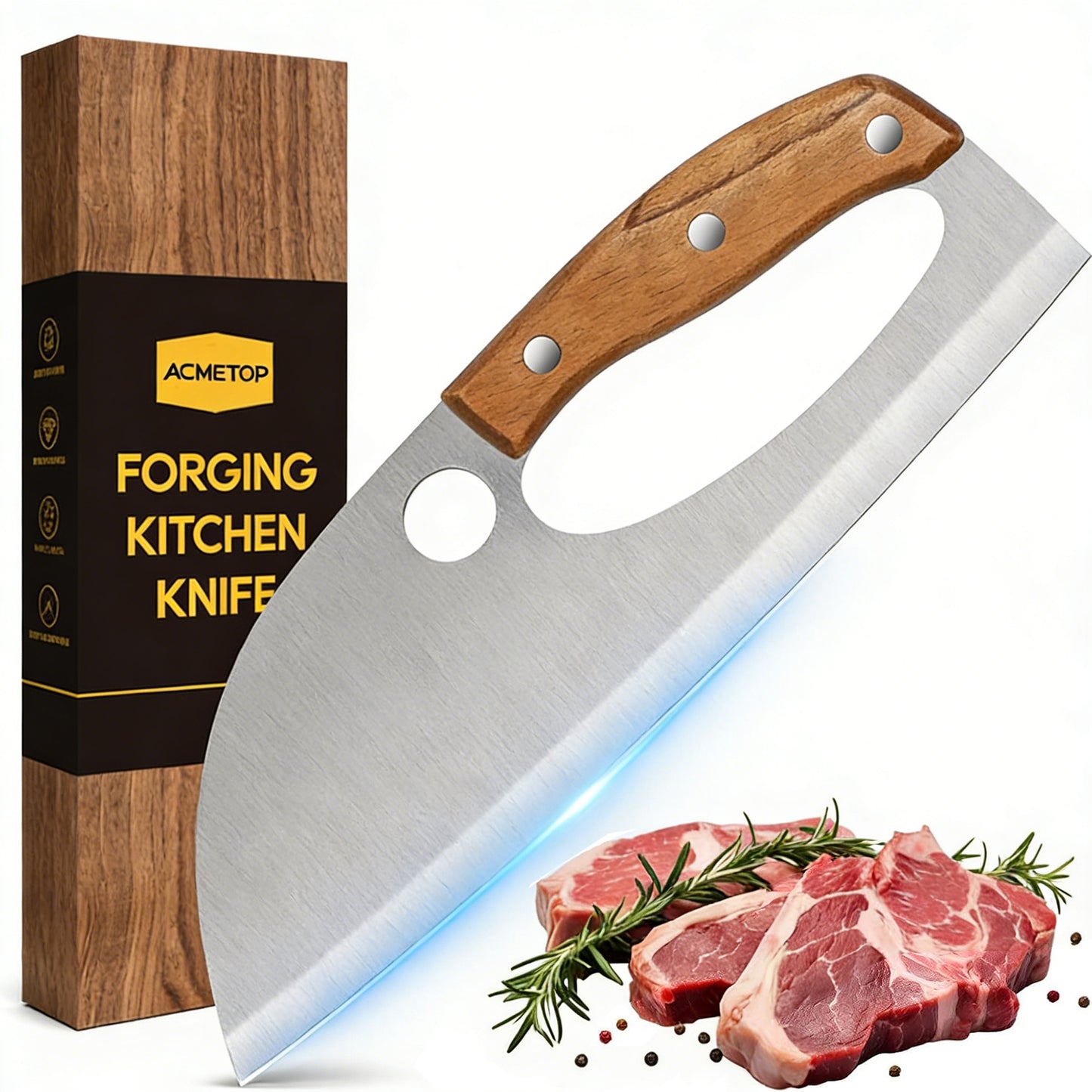 ACMETOP Kitchen Meat Cleaver Knife, Unique Effort Saving Stainless Steel Chef Knife for Cutting Meat Vegetable Father Mother Gift