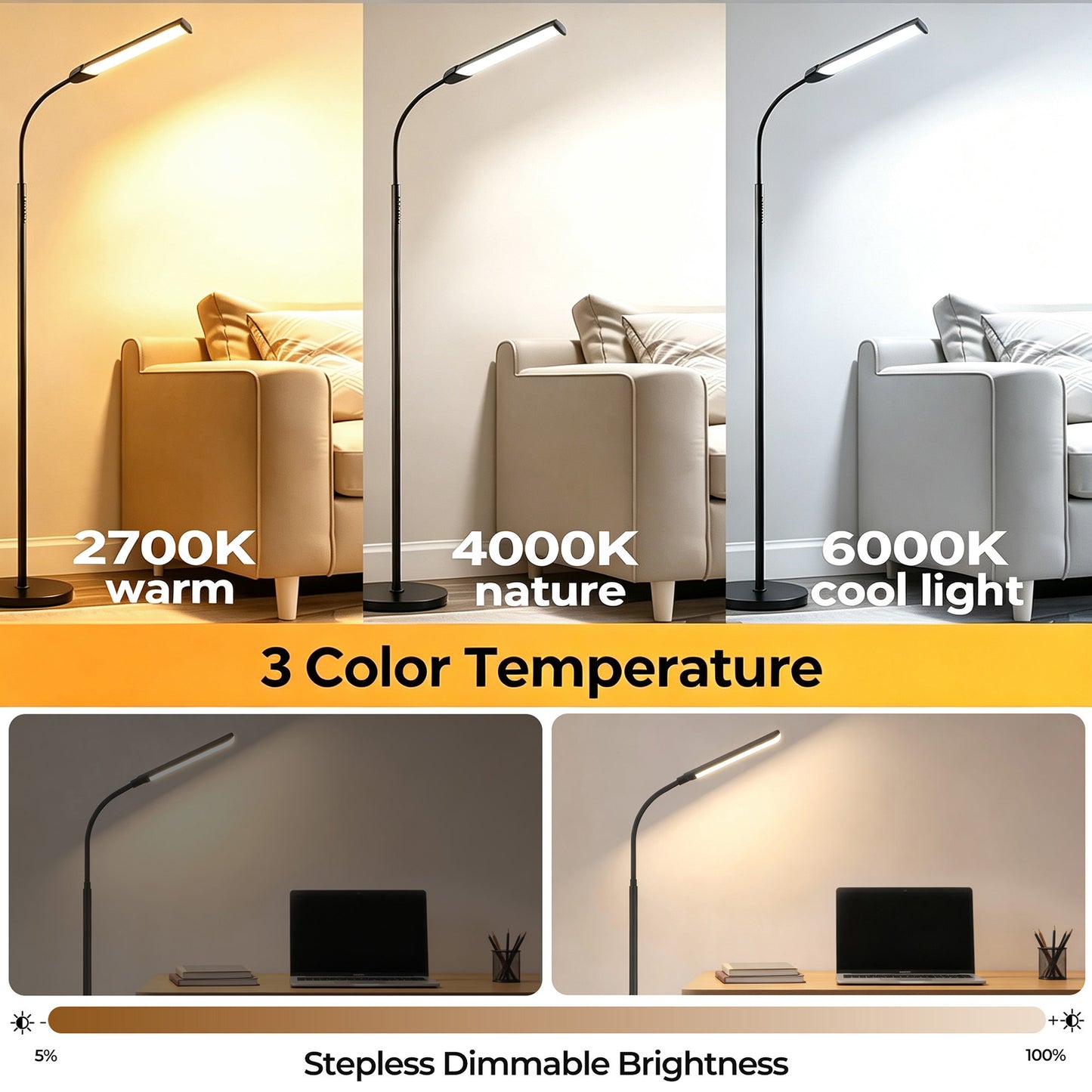 ACMETOP LED Floor Lamp for Living Room with Remote Control, Standing Lamp with Stepless Dimmable & 3 Color Temperatures Bulb
