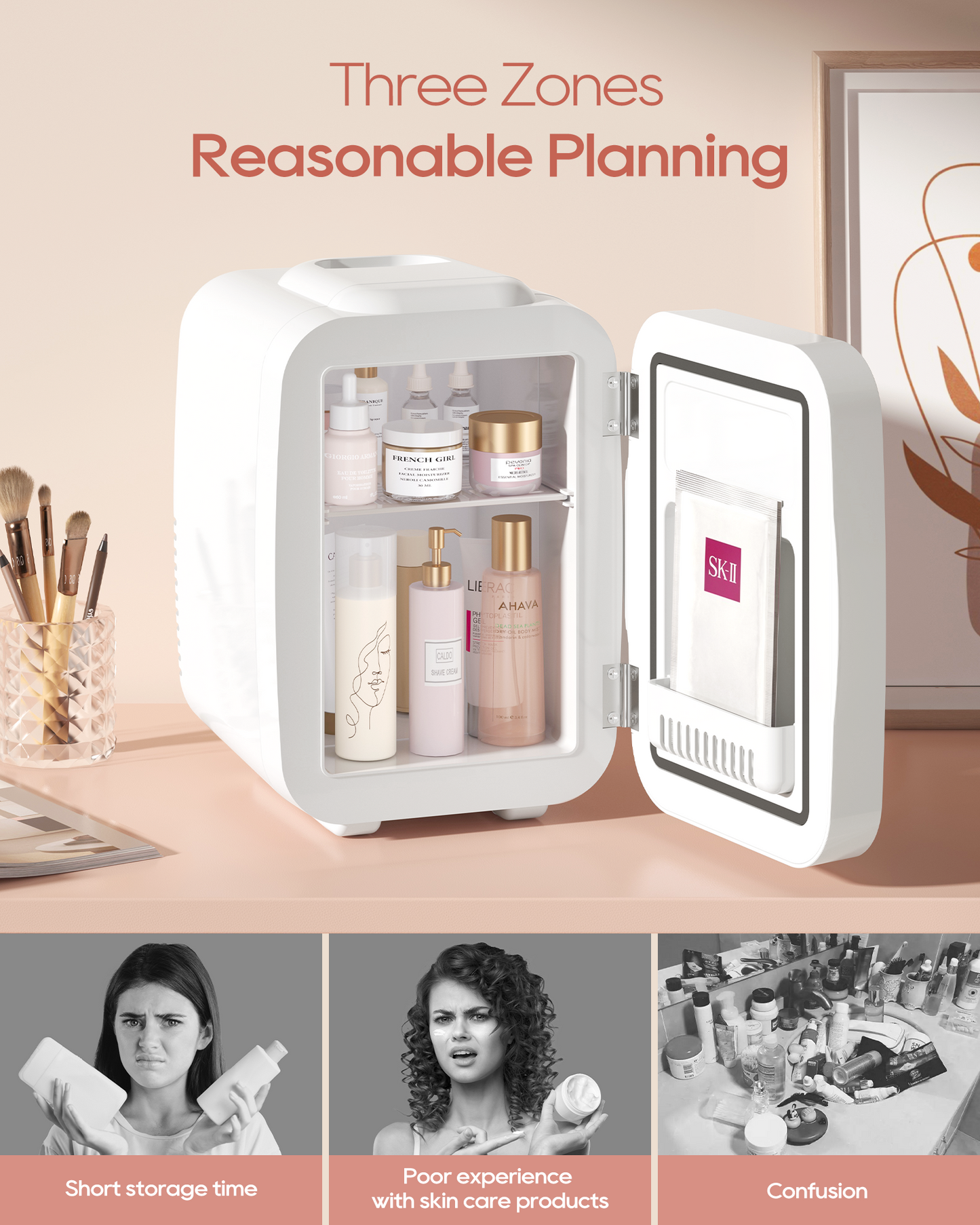 Skincare Fridge with Dimmable LED Mirror | 4L Cooler for Cosmetics & Beauty