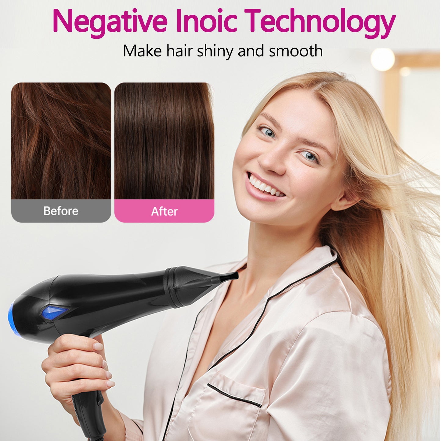 Morfone Hair Dryer, Professional Negative Ionic Thermo-Control Blow Dryer with Hair Diffuser & Nozzle, Black