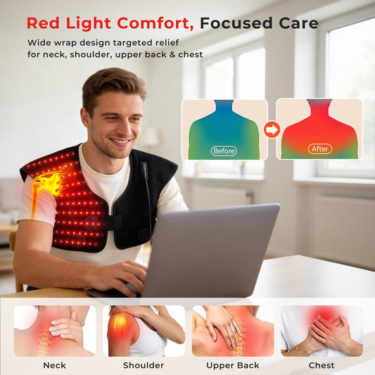 Morfone Red Light Shoulder Wrap, 3-in-1 Chip Red Light for Shoulder & Neck, 660nm & 850nm Infrared Light Pad with 3 Modes and 5 Levels for Home Use
