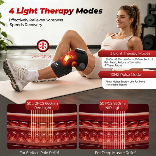 Morfone Red Light Knee Massager with Heat & Vibration, 660nm 850nm Infrared & Red Light for Knee Elbow, Cordless Heated Knee Brace, Gifts for Women Men