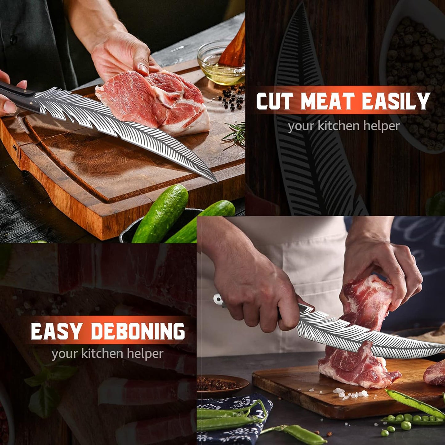 ACMETOP Feather Knife Professional Viking Knife Meat Cleaver Butcher Knife Boning Knife for Kitchen Camping Chef Knives Gifts for Men Women