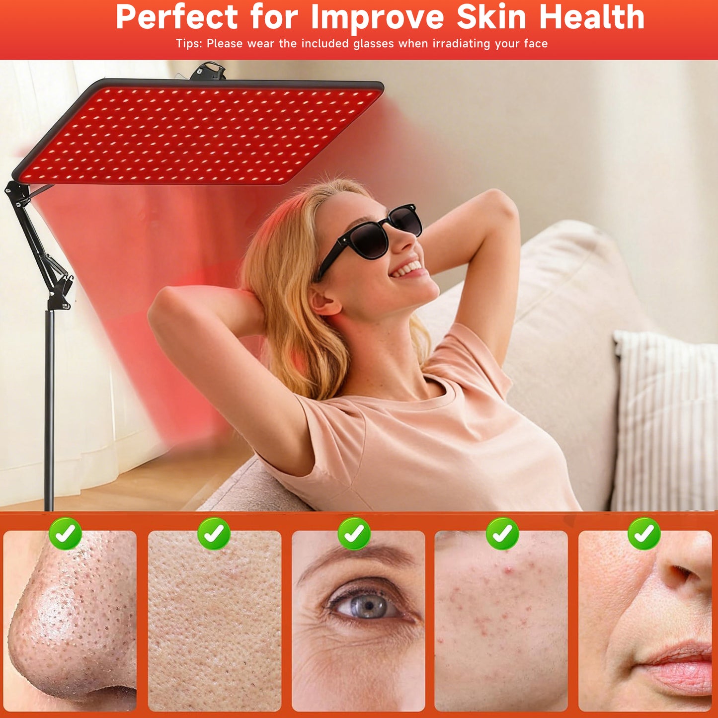 Morfone Red Light Lamp for Body Face, 660nm 850nm 940nm Infrared Light Lamp Panel with Adjustable Stand, Idea Gift for Women Men