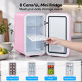 Mini Fridge, 6 Liter/8 Can Small Refrigerator, AC/DC Portable Skincare Fridge for Bedroom, Dorm, Office, Car, Pink