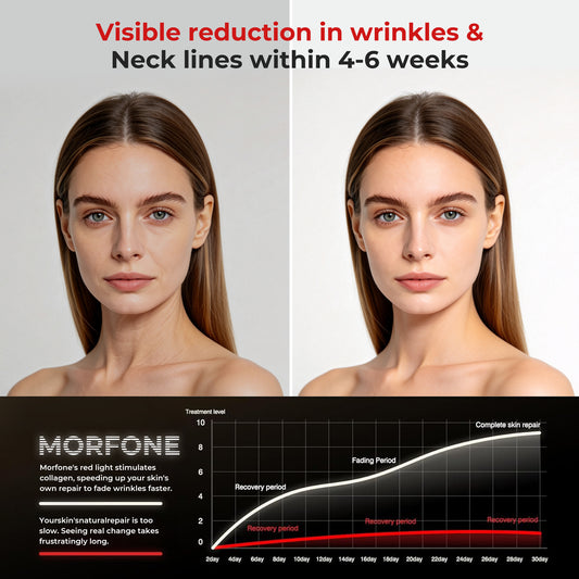 Morfone Red Light Therapy Mask for Face & Neck, 7-Color LED Face Mask with with 850nm & 660nm, 5 Brightness, Timer for Home Use Working Travel Yoga
