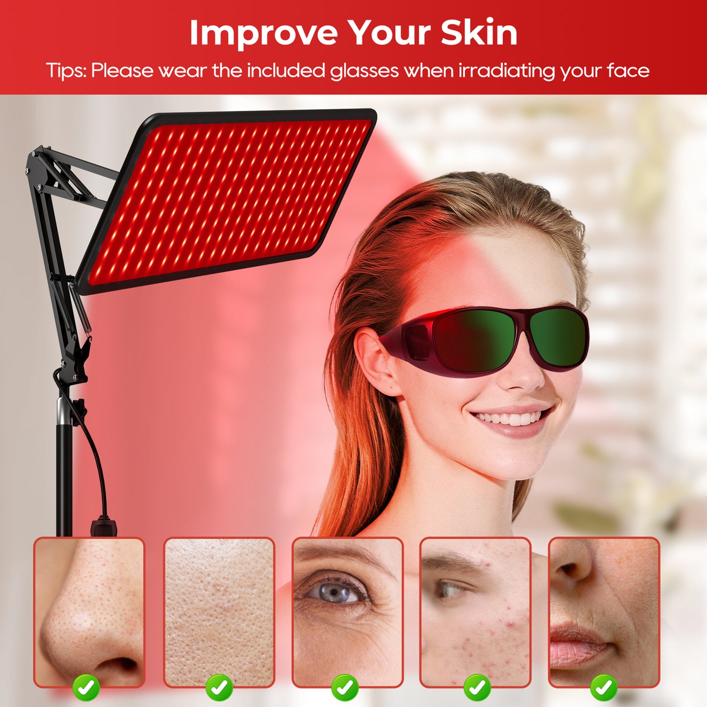 Morfone Red Light Lamp for Body Face,660nm 850nm 940nm Infrared Light device with Large Panel and Adjustable Stand, Gift for Women Mom Men, Black