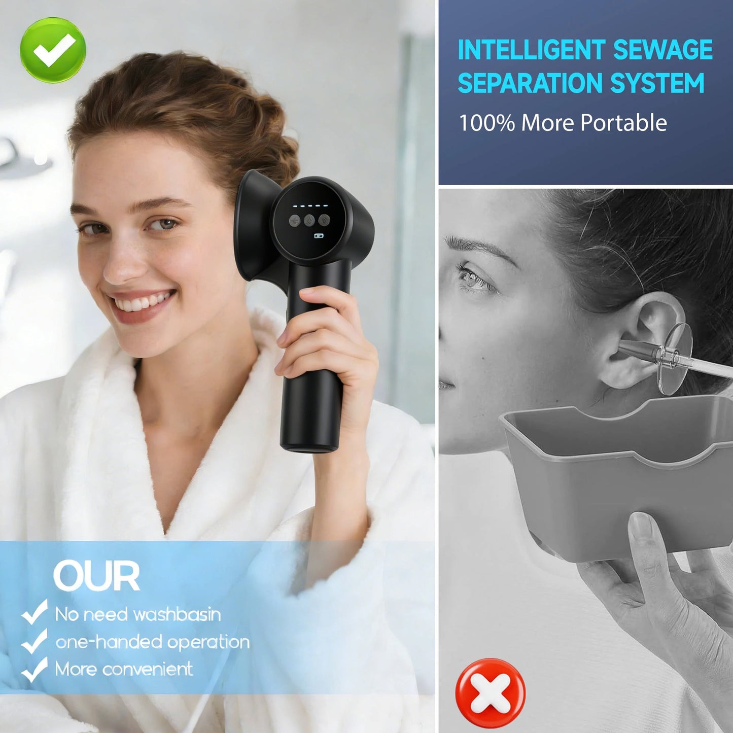 Morfone Upgraded Ear Wax Removal, 2 in 1 Cleaning & Drying Ear Cleaner, Effective Ear Cleaning Kit with One-Piece Waste Tank, Safe Ear Irrigation with 5 Pressure Settings, IPX7