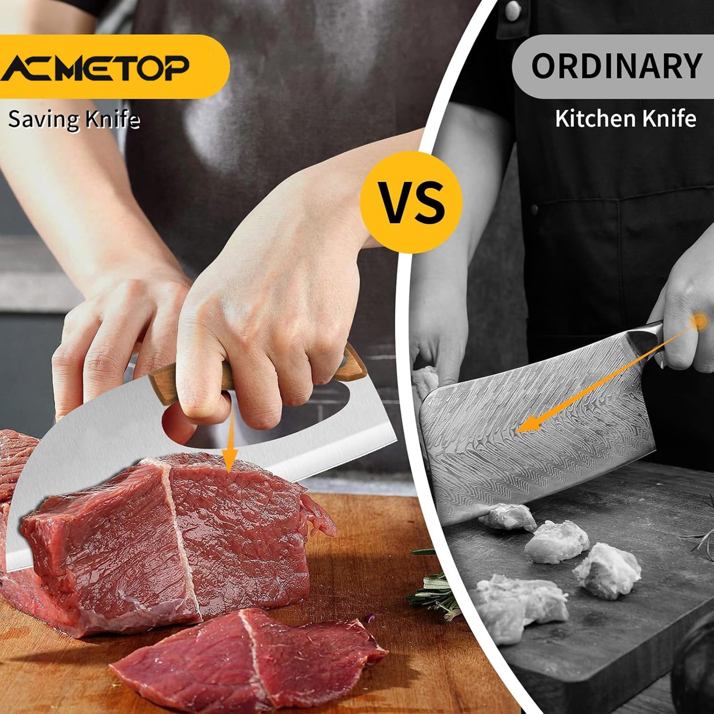 ACMETOP Kitchen Meat Cleaver Knife, Unique Effort Saving Stainless Steel Chef Knife for Cutting Meat Vegetable Father Mother Gift