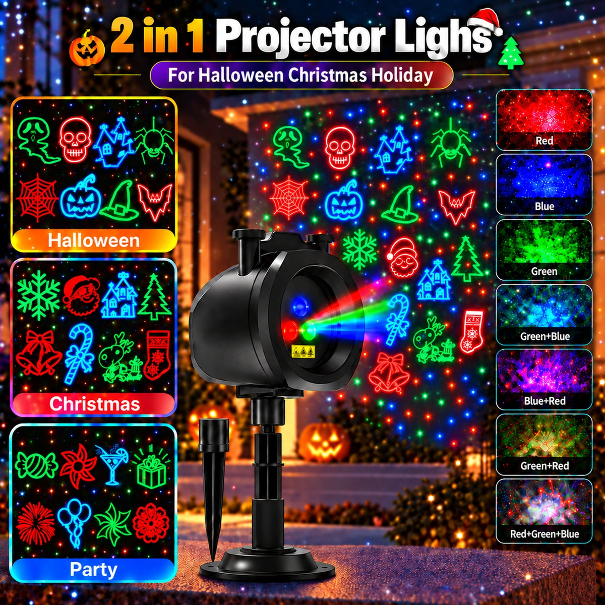 Morfone Halloween Projector Lights, 2 in 1 Waterproof Holiday Projector Lights with Remote, Halloween Decorations Lighting for Outside Home Party House Decor