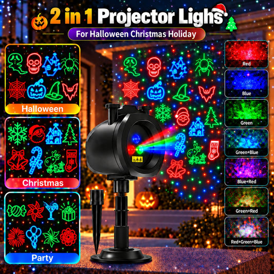 Morfone Halloween Projector Lights, 2 in 1 Waterproof Holiday Projector Lights with Remote, Halloween Decorations Lighting for Outside Home Party House Decor