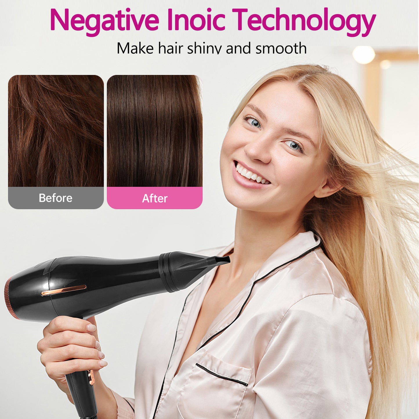 Morfone Hair Dryer, Professional Negative Ionic Thermo-Control Blow Dryer with Hair Diffuser & Nozzle, Black
