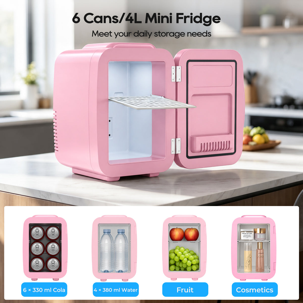 BEICHEN Mini Fridge, 6 Liter/8 Can Small Fridge, AC/DC Portable Skincare Fridge, Cooler and Warmer Refrigerators