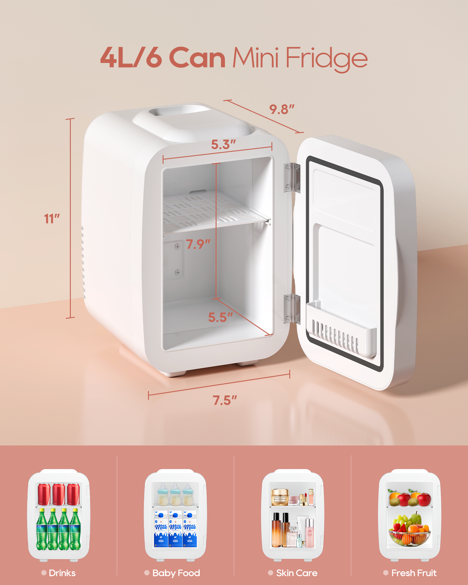 Skincare Fridge with Dimmable LED Mirror | 4L Cooler for Cosmetics & Beauty