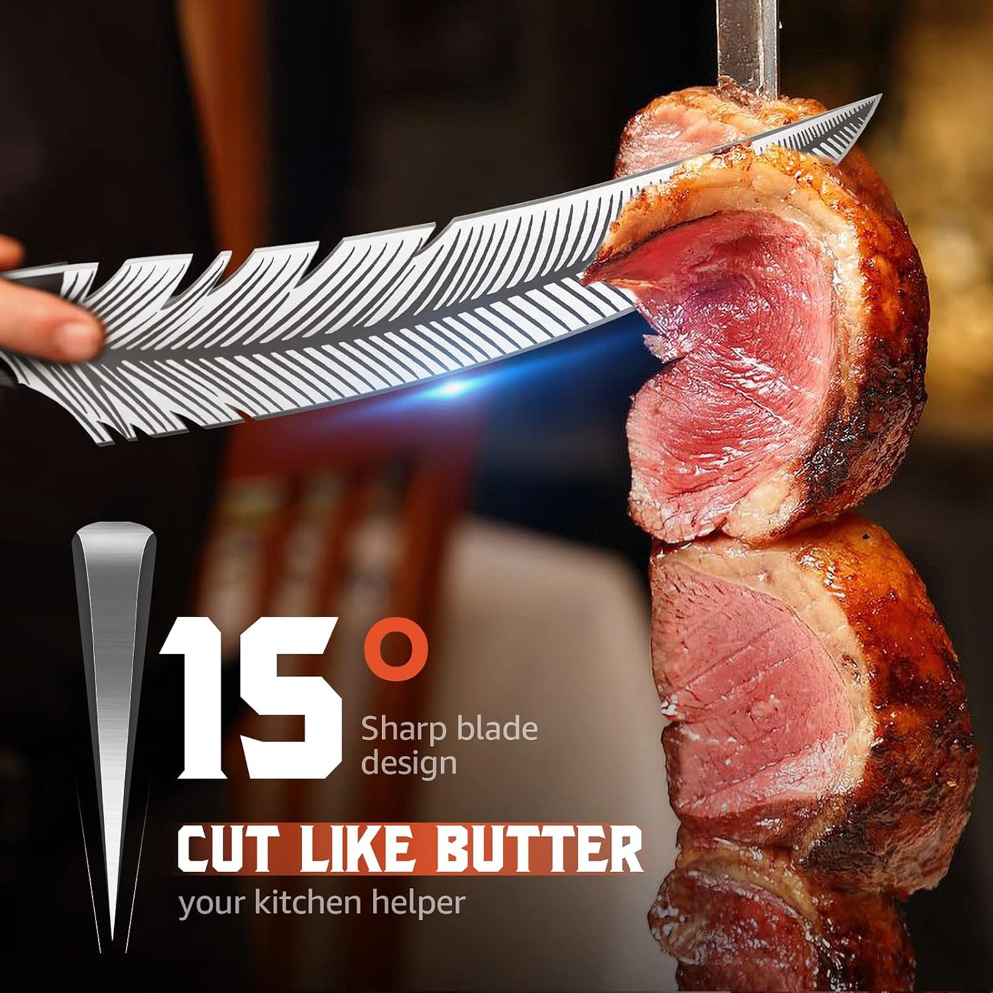 ACMETOP Feather Knife Professional Viking Knife Meat Cleaver Butcher Knife Boning Knife for Kitchen Camping Chef Knives Gifts for Men Women