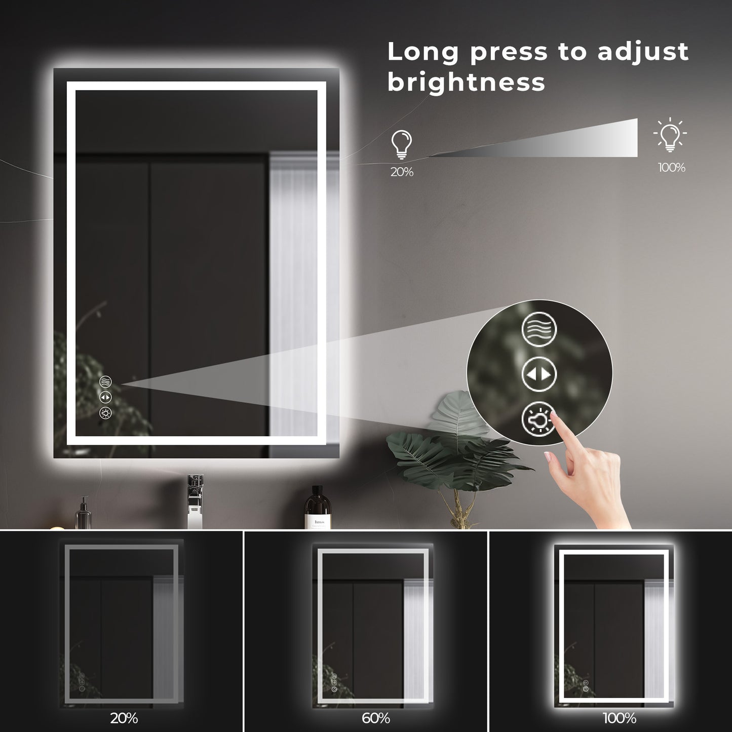 Anoak LED Bathroom Mirror, 24"x 32" Lighted Anti-fog LED Bathroom Vanity Mirror with Dual Light Source, 3 Color Lights, Horizontal & Vertical