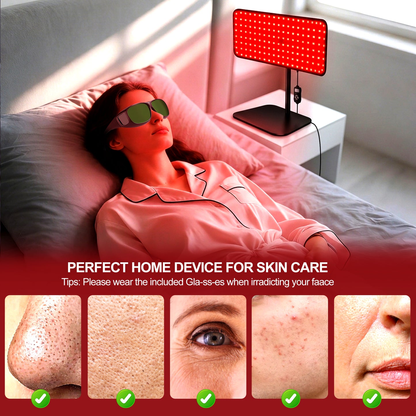 Morfone Red Light Lamp for Body and Face, Tri-Wavelength Red Light Panel with 660nm 850nm 940nm, Near Infrared Light Device with 270° Adjustable Stand for Home Office Travel Use