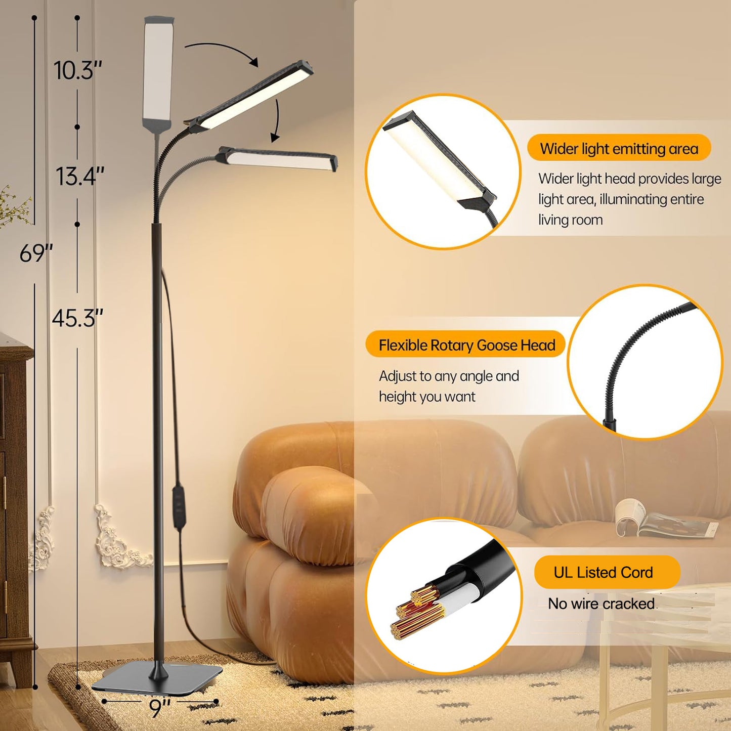 ACMETOP LED Floor Lamp for Living Room with Remote Control, Standing Lamp with Stepless Dimmable & 3 Color Temperatures Bulb
