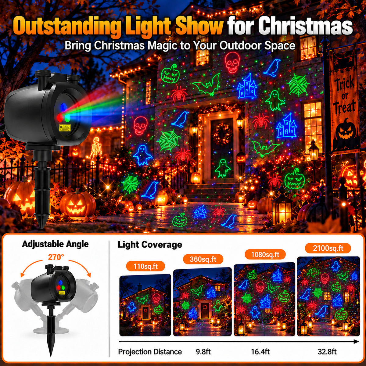 Morfone Halloween Projector Lights, 2 in 1 Waterproof Holiday Projector Lights with Remote, Halloween Decorations Lighting for Outside Home Party House Decor