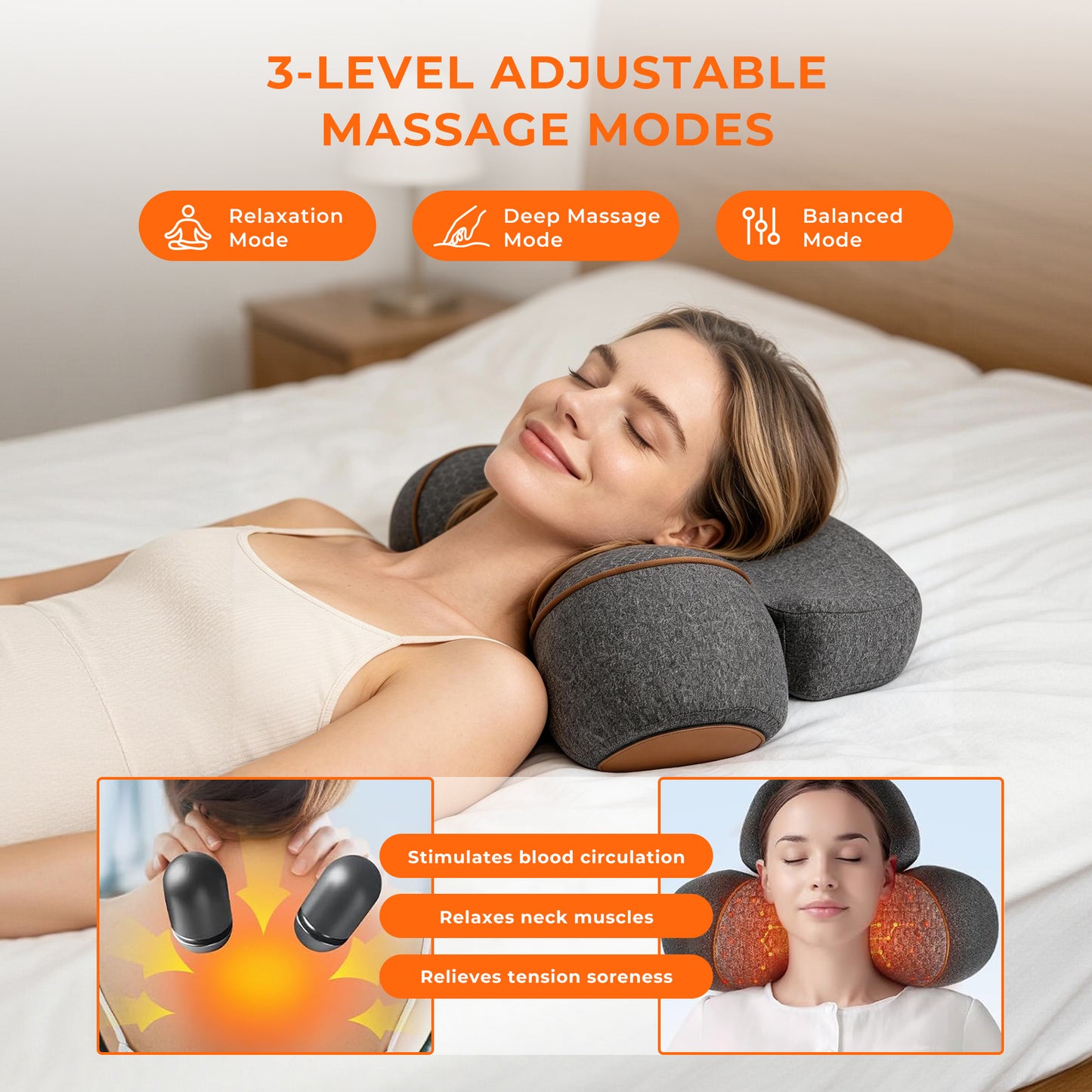 Morfone Neck Massager with Heat and Vibration, Ergonomic Neck Support Massager Pillow for Neck Relaxation, Deep Tissue Massager for Bed, Chair, Office, Home Use