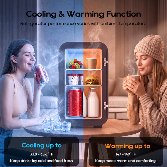 Mini Fridge, 6 Liter/8 Can Small Refrigerator, AC/DC Portable Skincare Fridge for Bedroom, Dorm, Office, Car, Black