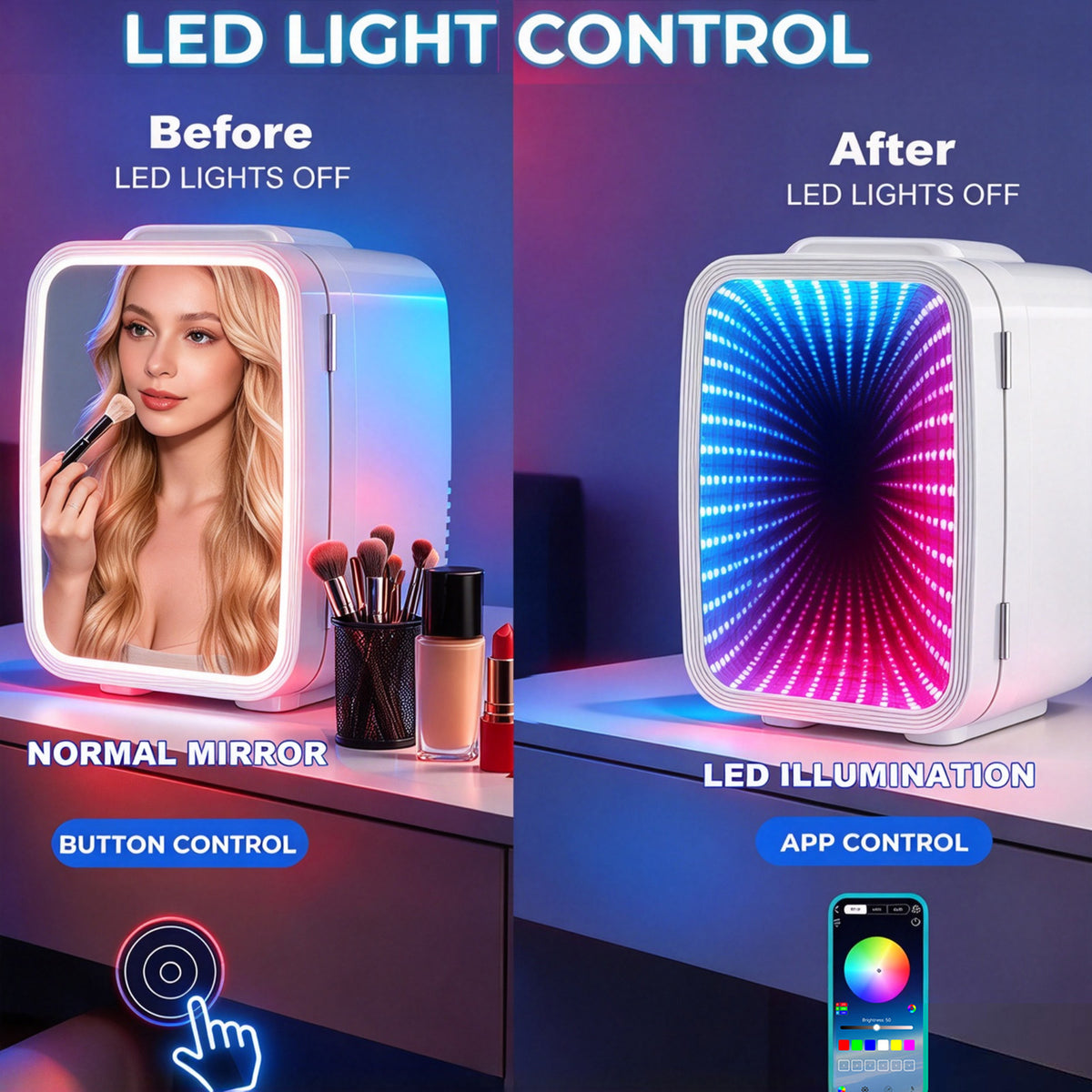 BEICHEN Mini Fridge, 4L/6 Can Small Beverage Refrigerator with LED Gaming Light, AC/DC Portable Cooler & Warmer for Bedroom, Office, Dorm, Car