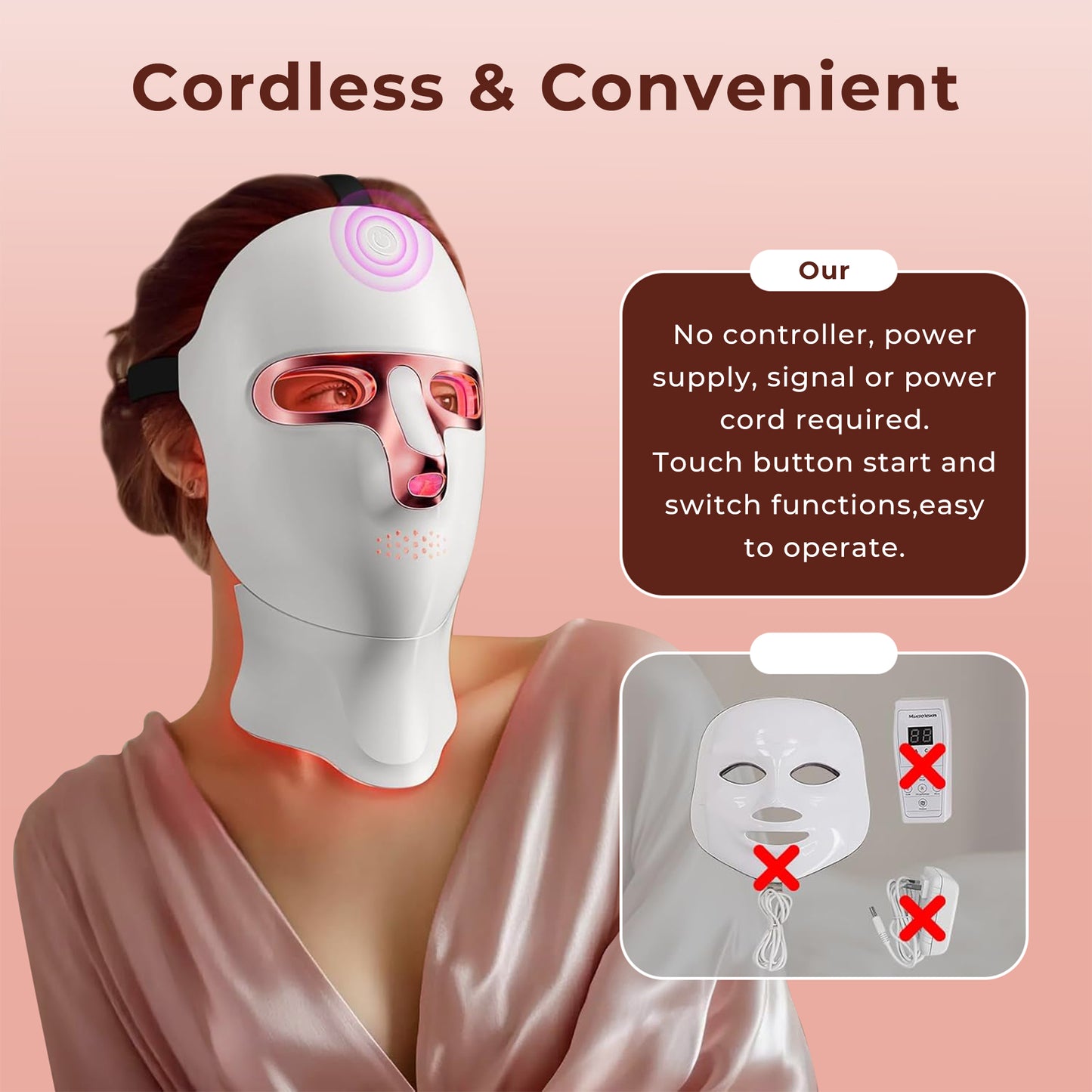 Morfone Red Light Therapy for Face & Neck, 7-in-1LED Face Mask with 850nm & 660nm NIR, Cordless Infrared Lights Masks for Home Working Travel Yoga Sleep