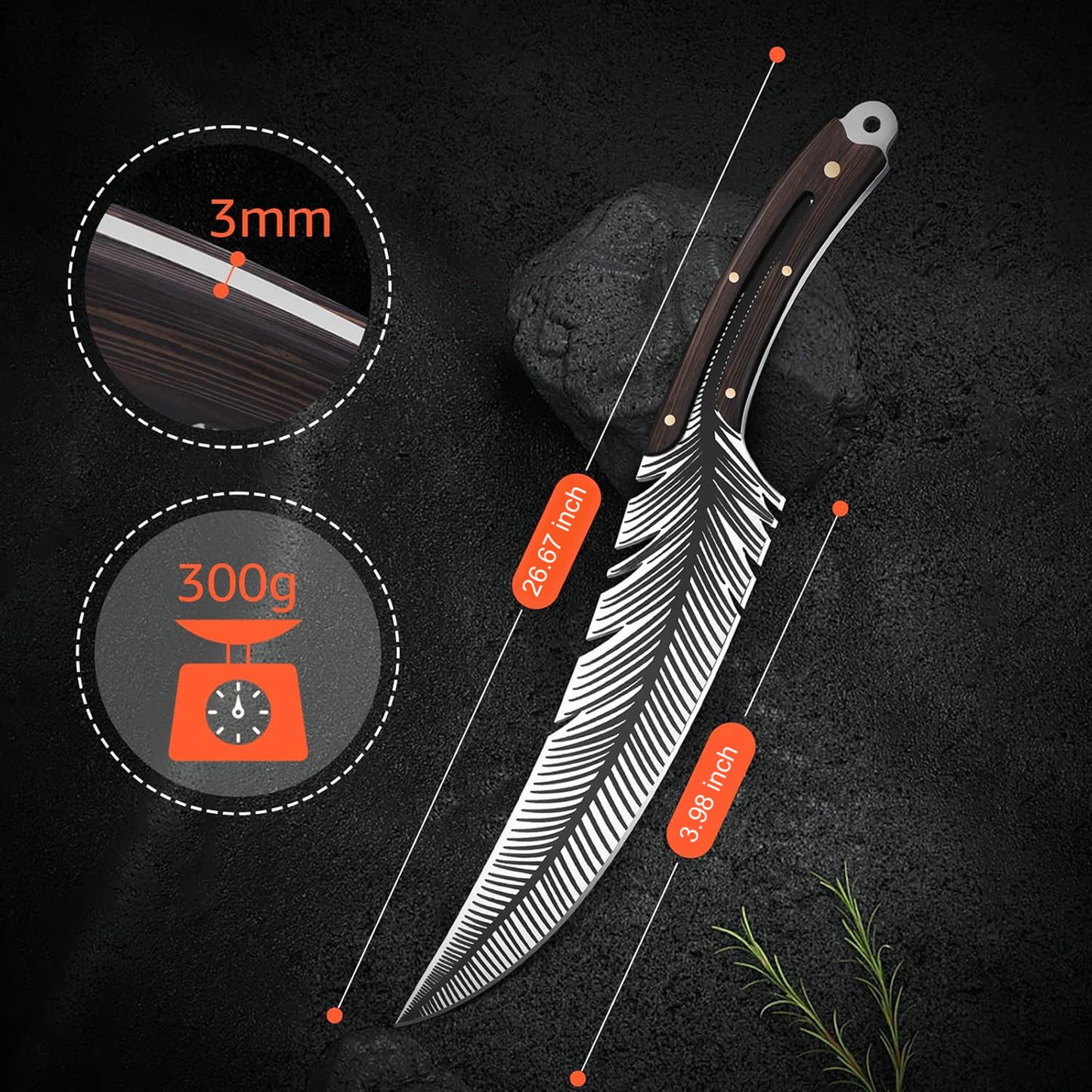 ACMETOP Feather Knife Professional Viking Knife Meat Cleaver Butcher Knife Boning Knife for Kitchen Camping Chef Knives Gifts for Men Women
