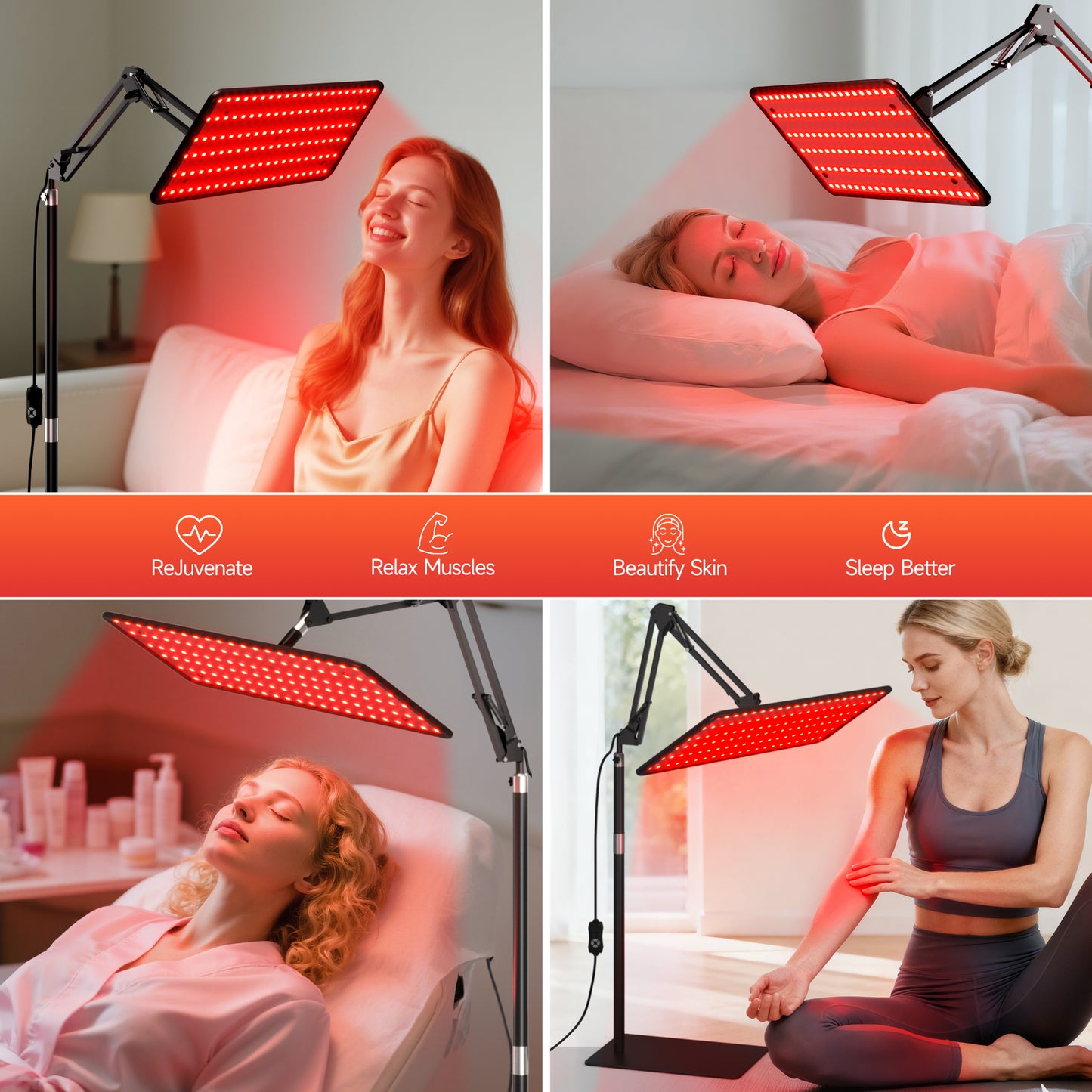 Morfone Red Light Lamp for Body Face, 660nm 850nm 940nm Infrared Light Lamp Panel with Adjustable Stand, Idea Gift for Women Men