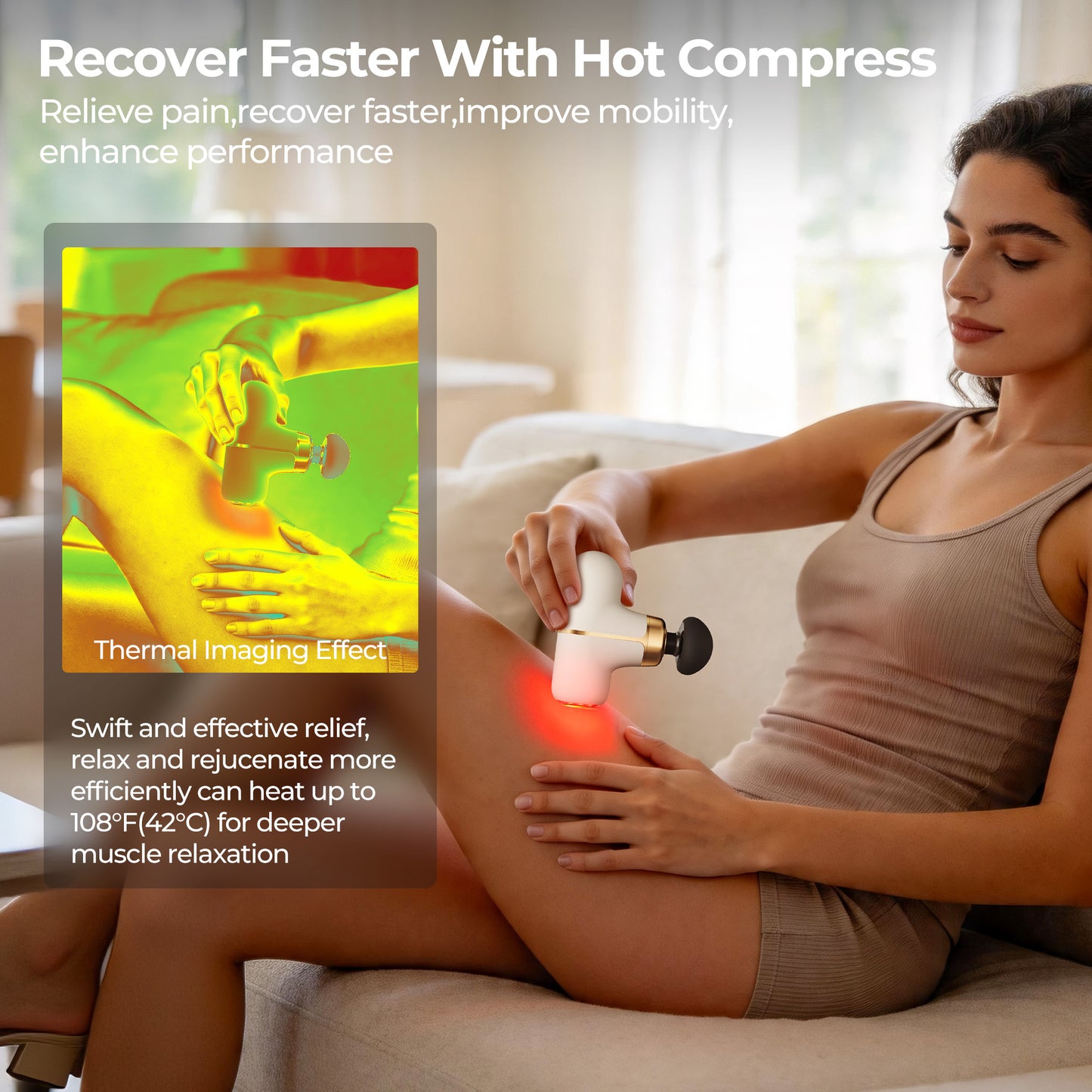 Morfone Mini Massage Gun with Red Light & Heat, Portable Deep Tissue Massager with 4 Heads for Home Office Travel