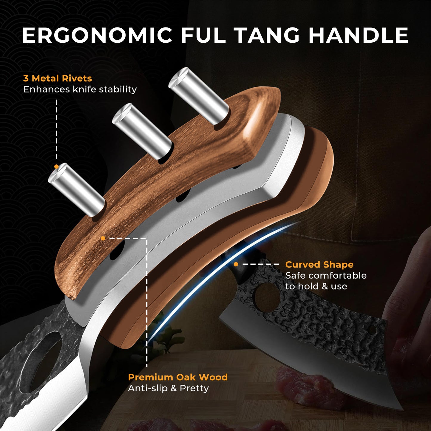 ACMETOP Kitchen Knife, Hand Forged Chef Knife, Meat Cleaver Knife with Sheath, Full Tang Butcher Knife for Camping, BBQ, Christmas Gift for Men and Women