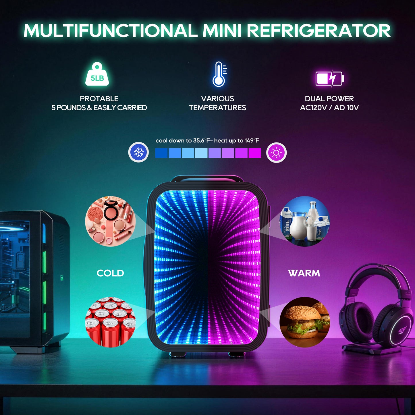 4L Mini Fridge with App-Controlled Gaming Light | Cooler & Warmer
