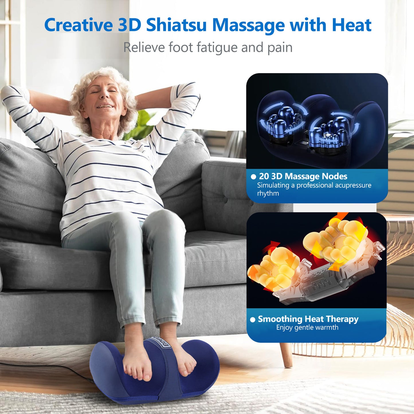 Morfone Shiatsu Foot Massager with Heat, Foot and Calf Massager with Massage Roller, Relaxing Gifts for Women Men Mom Dad Birthday Gift,Blue