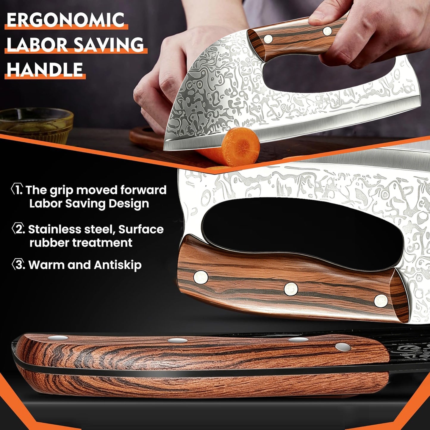 ACMETOP Kitchen Knife Meat Cleaver Knife Unique Effort Saving Chef Knife Professional Stainless Steel Butcher Knife for Meat Vegetable Father Mother Christmas Gift