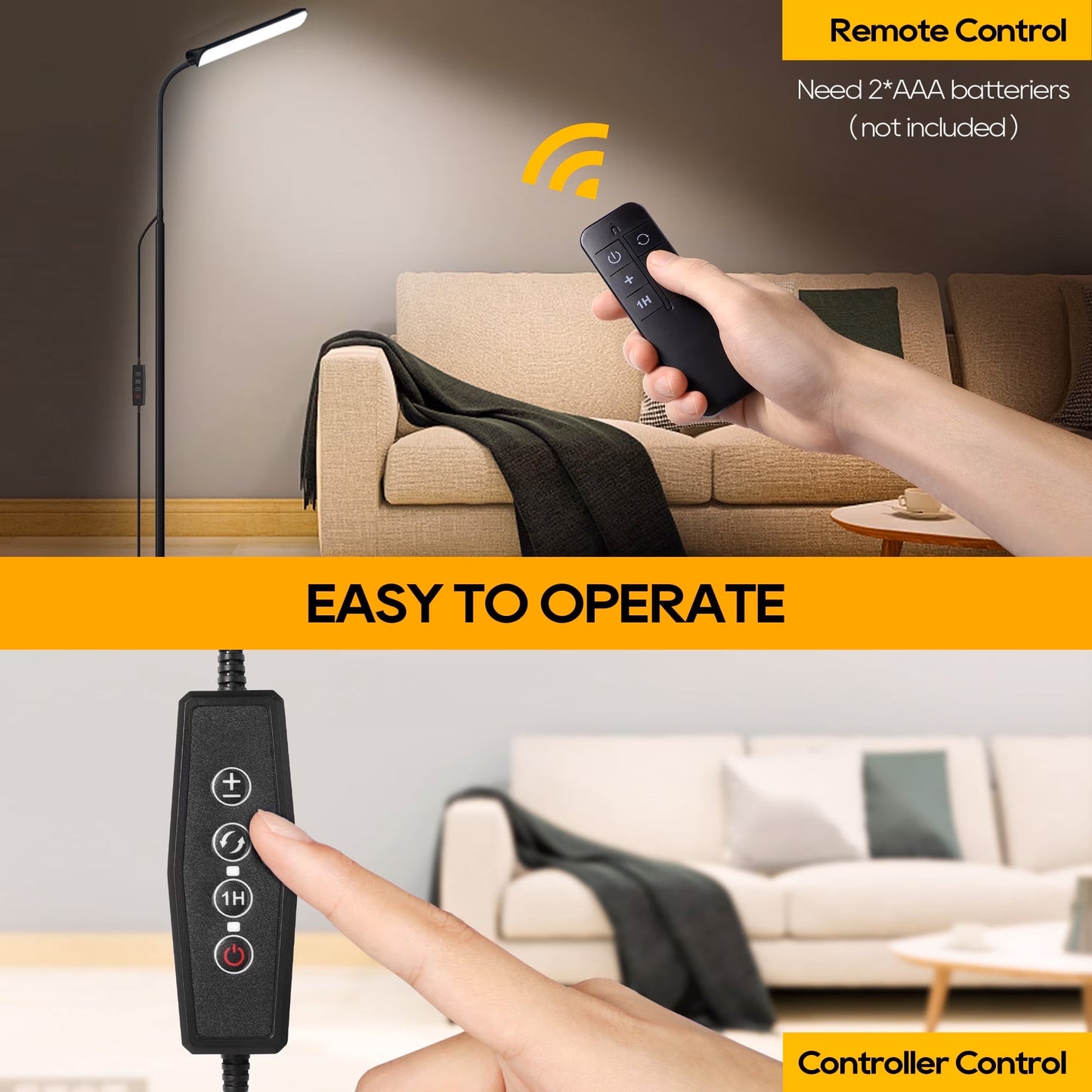 ACMETOP LED Floor Lamp for Living Room with Remote Control, Standing Lamp with Stepless Dimmable & 3 Color Temperatures Bulb